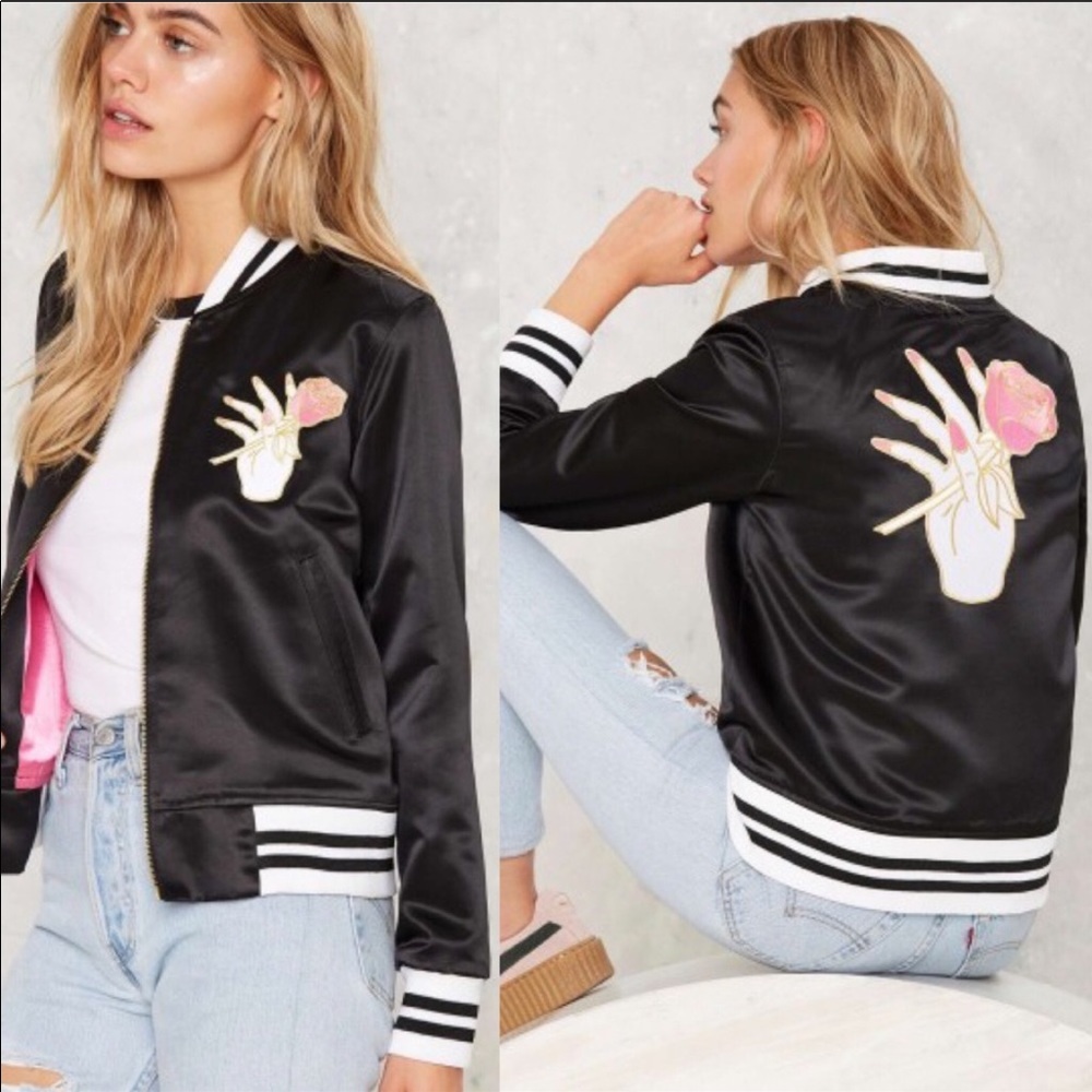Nasty Gal Big Bud Press Satin Bomber Jacket